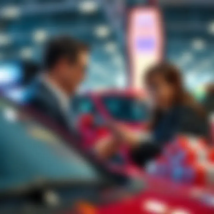 Customer receiving detailed information about Ford vehicle features and pricing