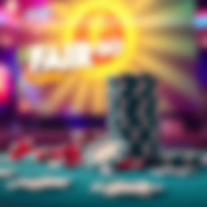 Bright casino chips stacked with digital icons representing online gaming rewards