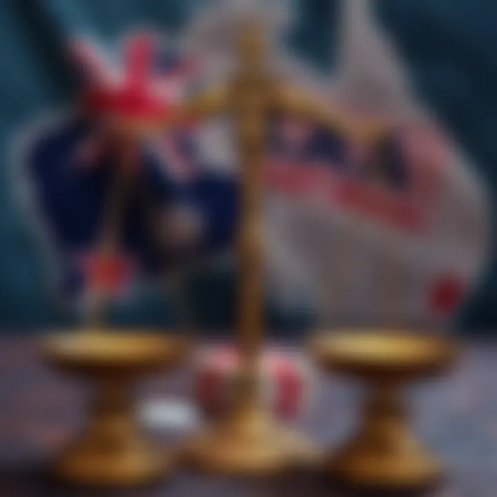Symbolic representation of fairness and justice with scales balanced against an Australian backdrop