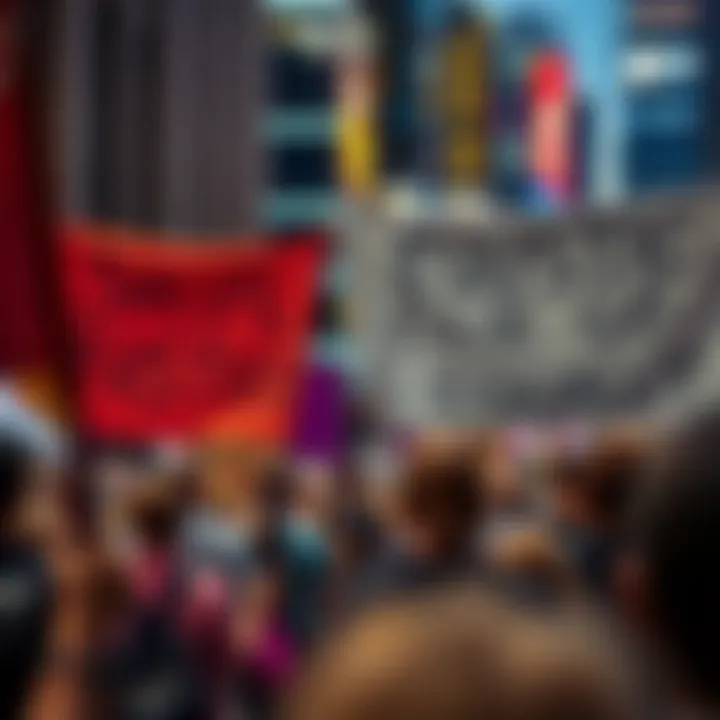 Protesters holding banners advocating for social justice and equality in an Australian city rally