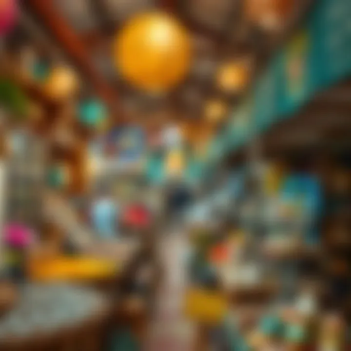 Colorful marketplace with various local vendors showcasing handmade products