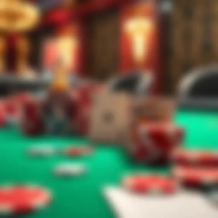 Bright casino chips and playing cards arranged on a gaming table