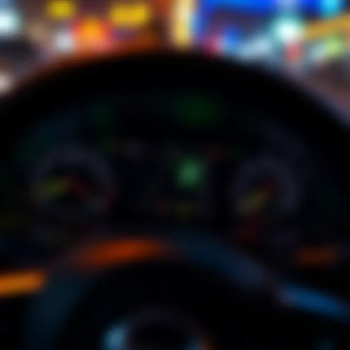 Car dashboard with a safe driving record display showing a green check mark