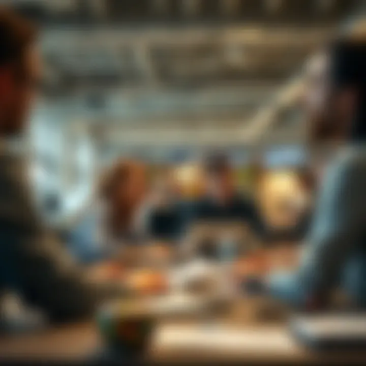 Workplace setting with colleagues collaborating in an open office environment emphasizing equality