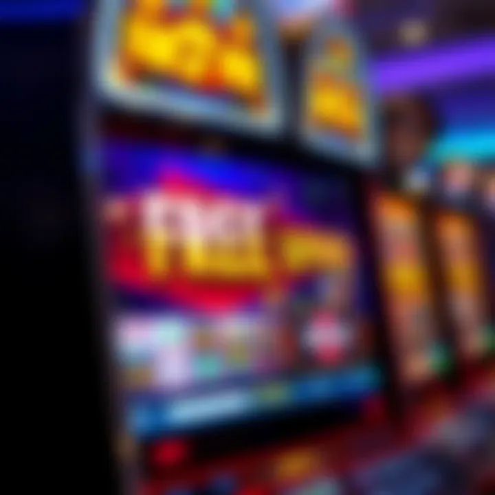 Casino slot machine displaying free spins promotion on screen