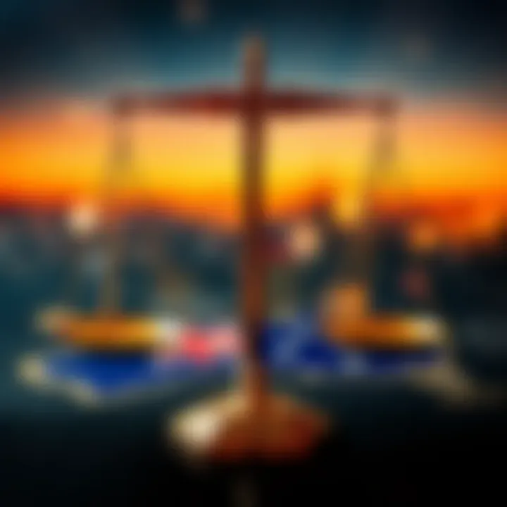 Visual representation of justice scales balanced over Australian landmarks