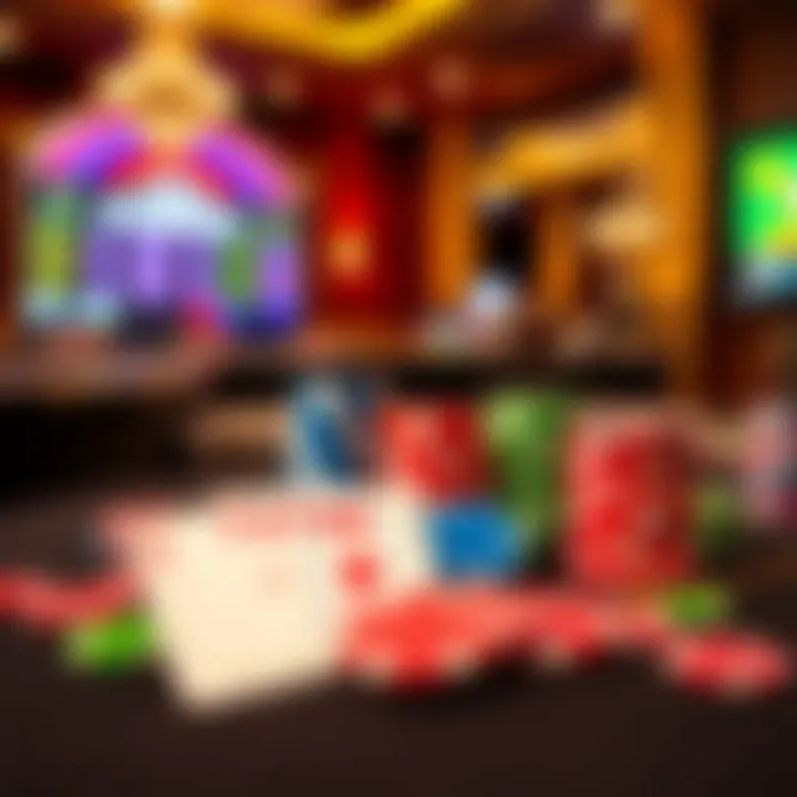 Casino Chips and Cards Display for Fair Go Promotions Colorful casino chips and playing cards arranged on a gaming table