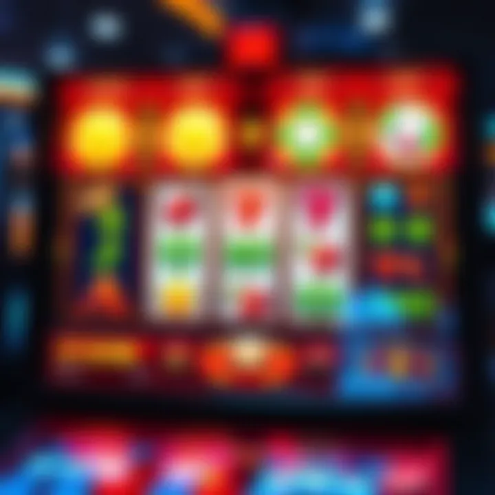 Digital interface displaying an online pokies game with vibrant symbols and interactive features