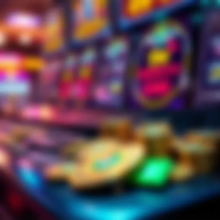 Colorful digital coins and jackpot icons representing bonuses and payouts