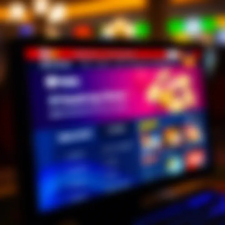 Close-up view of a glowing computer screen displaying a casino website with bonus code redemption options
