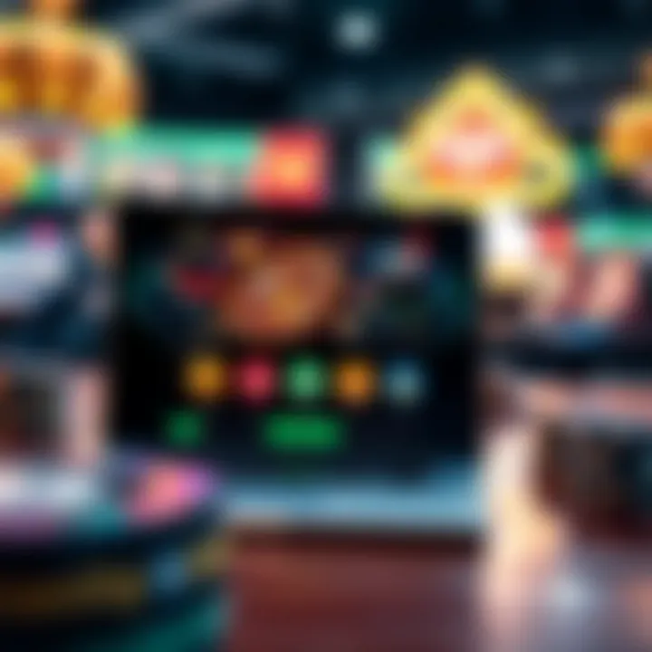 Illustration of a secure online casino platform on a laptop with bonus offers and budget management icons