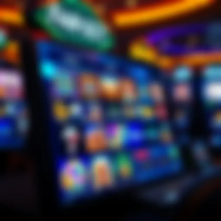 Variety of casino games including slots and table games displayed on a digital screen