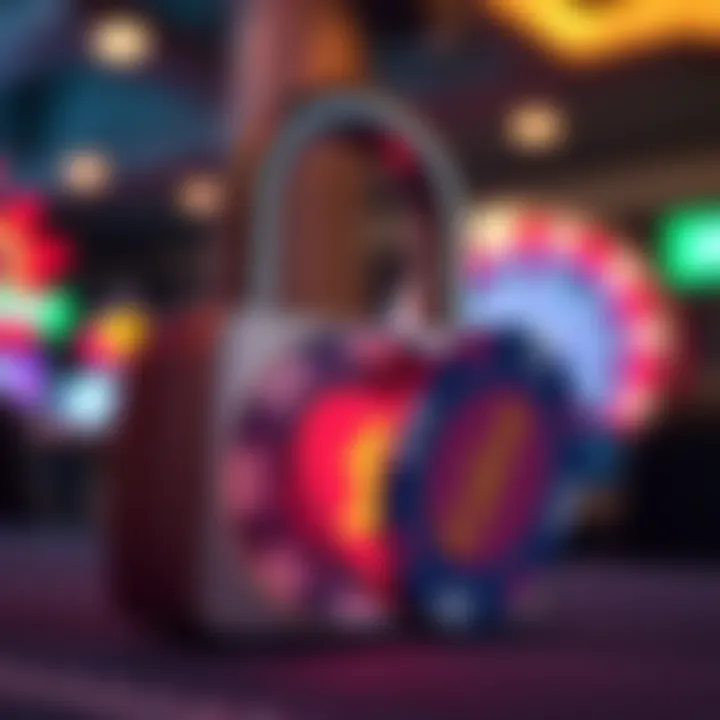 Digital security concept with padlock and casino chip symbolizing protection against hacking attempts