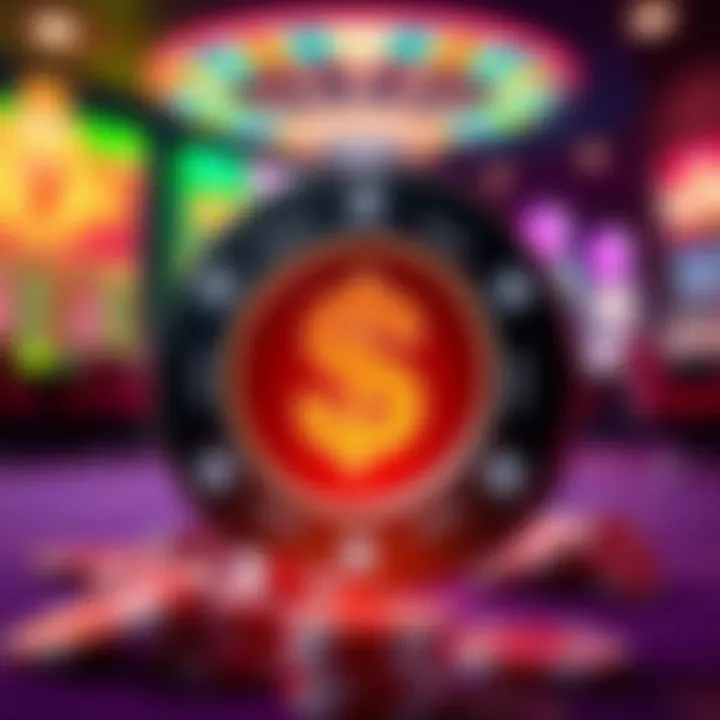 Illustration of a digital casino chip with a dollar symbol glowing against a vibrant gaming background