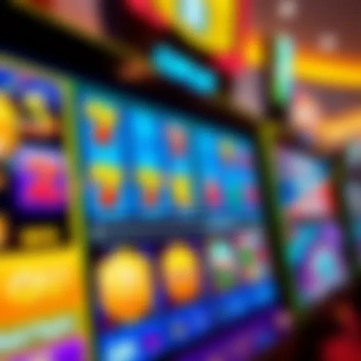 Colorful online pokies interface showing various reel symbols and payout lines on a digital screen