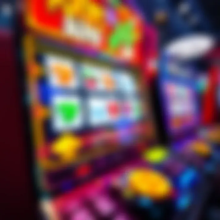 Colorful online slot machine interface with spinning reels and vibrant symbols