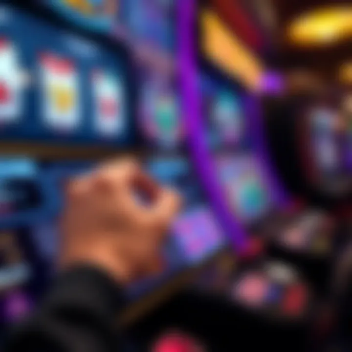 Player using a casino chip at a digital slot machine interface
