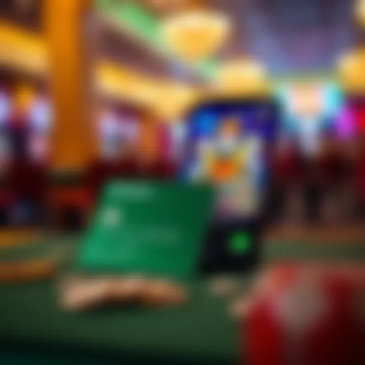 Illustration of a Neosurf card and a mobile phone displaying Fair Go Casino deposit interface