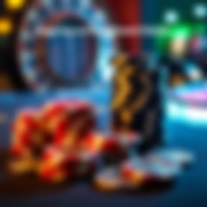 Visual representation of wagering requirements and withdrawal conditions with casino chips and coins