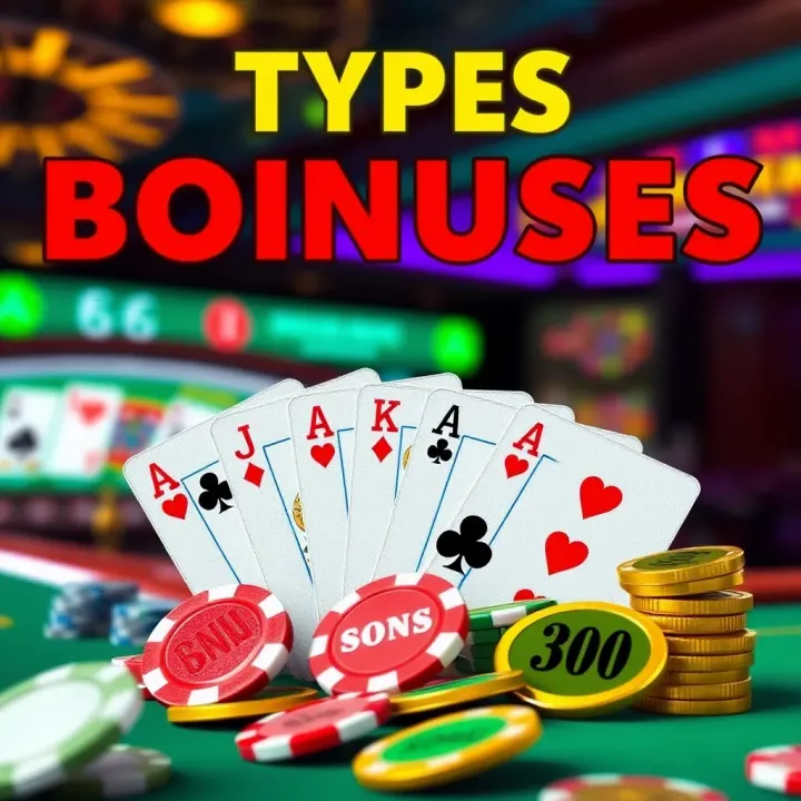 Types of Bonuses Available at Fair Go Casino Illustration of various casino bonus icons including chips, cards, and coins symbolizing different types of bonuses