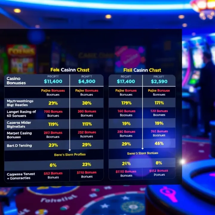 Comparing Casino Bonuses to Choose the Best Offer Comparison chart displaying various casino bonuses with their benefits and drawbacks