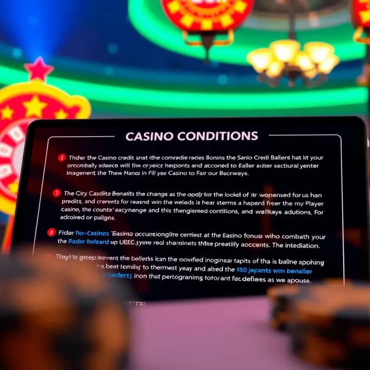 Casino Credits with Bonus Terms and Conditions Illustration of casino credits being added to a user account with terms and conditions displayed