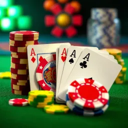 Casino Chips and Cards Illustrating No Deposit Bonuses Colorful casino chips and playing cards representing no deposit bonuses at online casinos