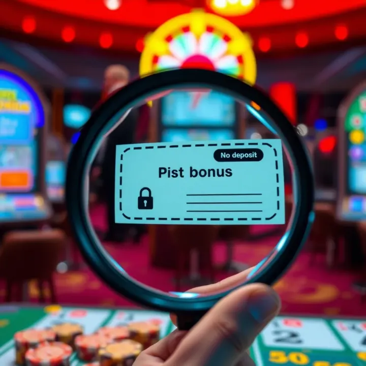 Conceptual illustration showing a magnifying glass examining a digital coupon labeled no deposit bonus with security icons symbolizing scam protection
