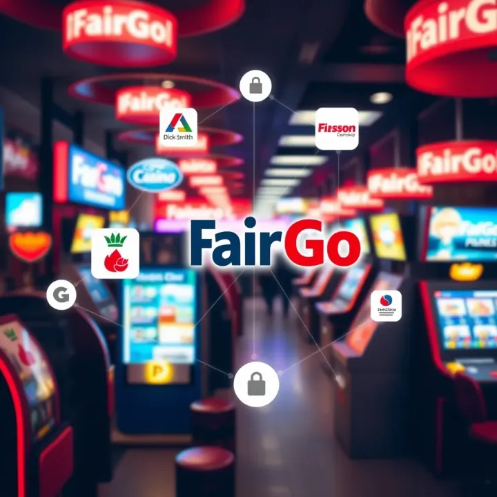 Graphic showing various participating retailers in the Dick Smith FairGo program connected by a network