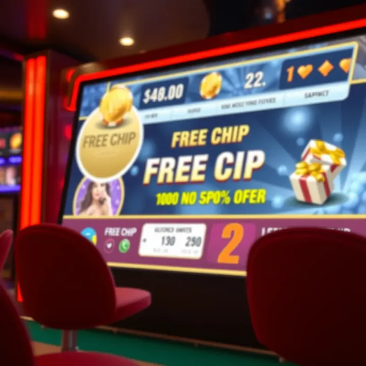 Digital Casino Interface Featuring Free Chip Offer Illustration of digital casino interface highlighting free chip offer and user interaction elements