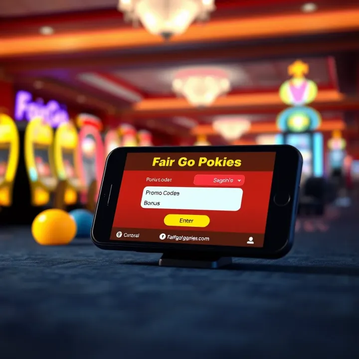 Illustration of a mobile device with a promotional code entry screen for online pokies bonuses