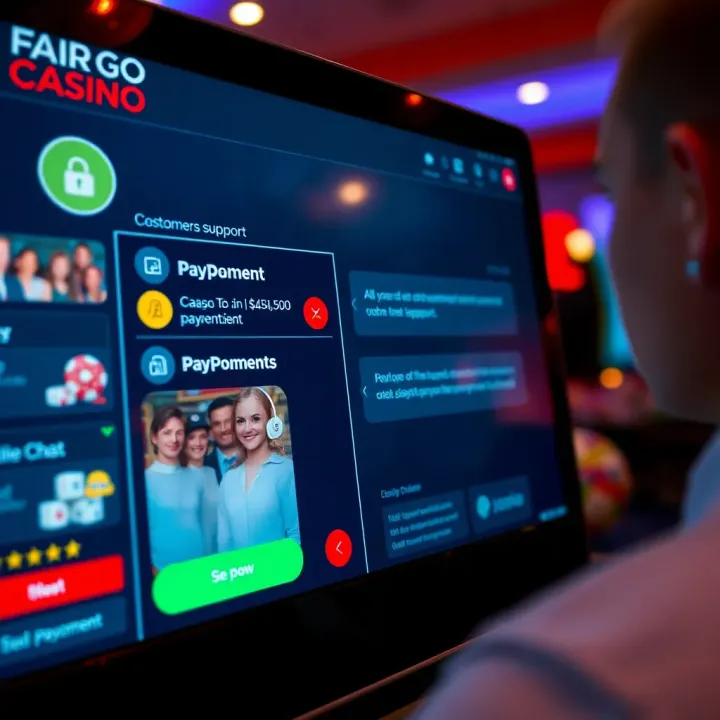 Secure Payments and Responsive Support at Fair Go Casino Digital interface showing secure payment options and customer support chat on a casino platform
