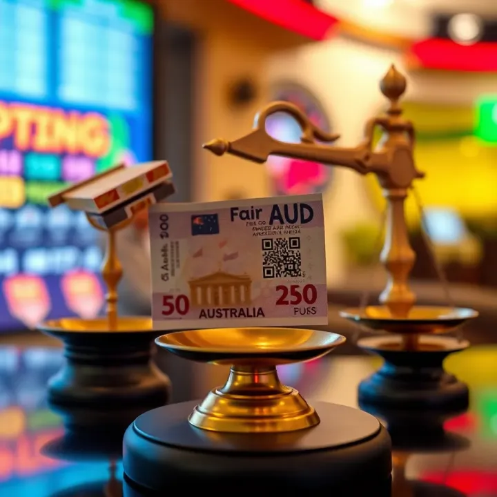 Financial Fairness and Balance in Fair Go AUD Symbolic representation of financial fairness with Australian currency and balanced scales