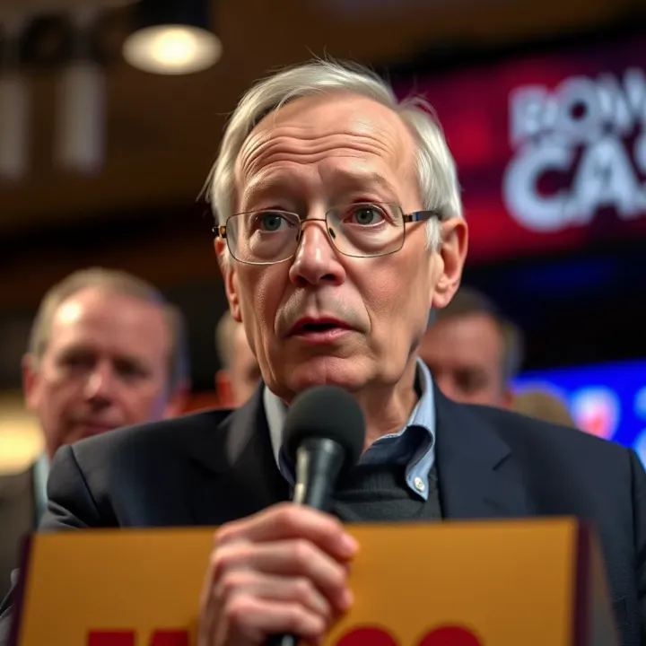 Dick Smith speaking at a rally promoting fair trading and consumer rights in Australia