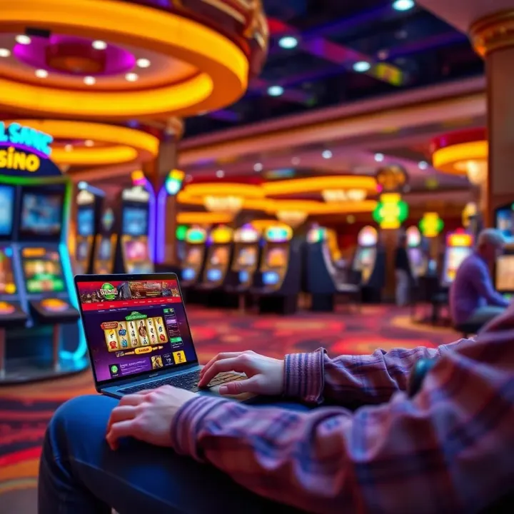 Australian player enjoying online casino games on a laptop with vibrant casino interface