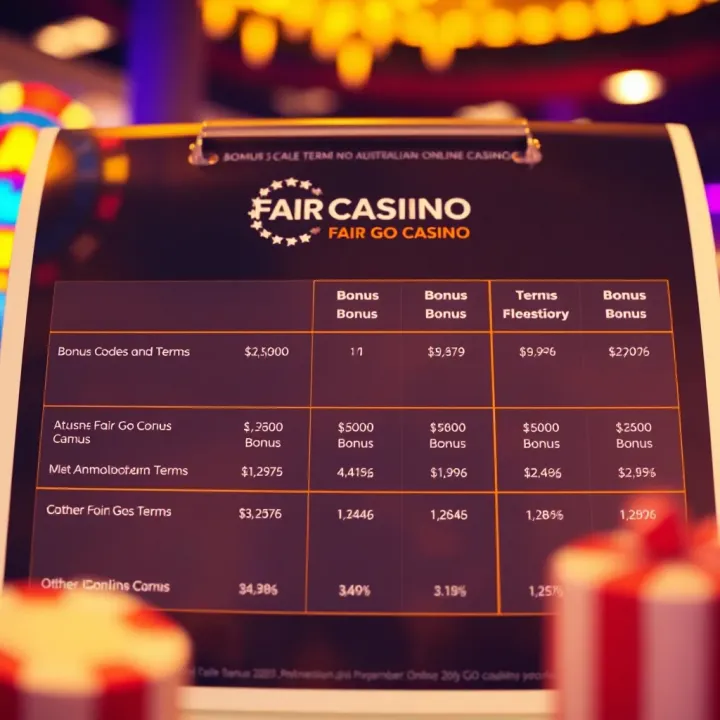 Comparison chart illustrating bonus codes and terms at Fair Go Casino versus other Australian online casinos