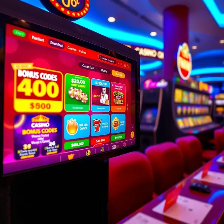 Fair Go Casino Bonus Codes and Promotions Overview Illustration of a vibrant casino interface showcasing bonus codes and promotional offers on a digital screen