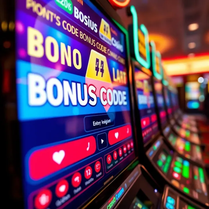 Close-up view of a digital screen showing bonus code entry and promotional offers in an online casino