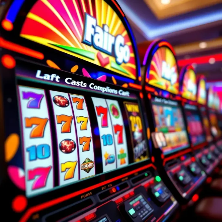 Colorful slot machine reels displaying winning combinations at an online casino