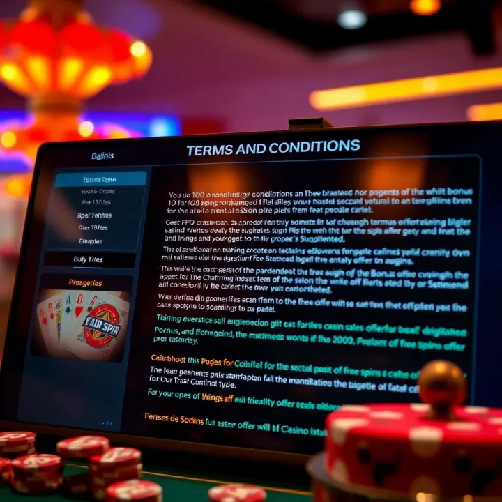 Digital interface showing terms and conditions for casino bonus offers