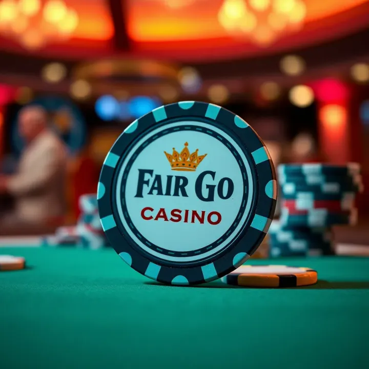 Fair Go Casino Chip Promotion Overview Close-up of a casino chip with the Fair Go Casino logo on a gaming table