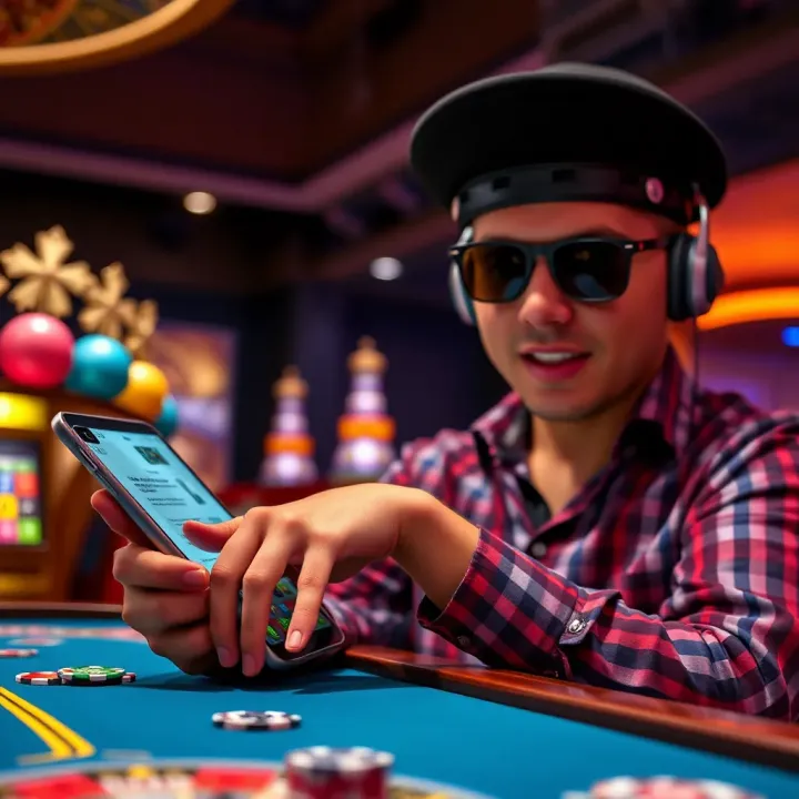 Graphic depicting a player reviewing terms and conditions on a digital device for casino bonuses