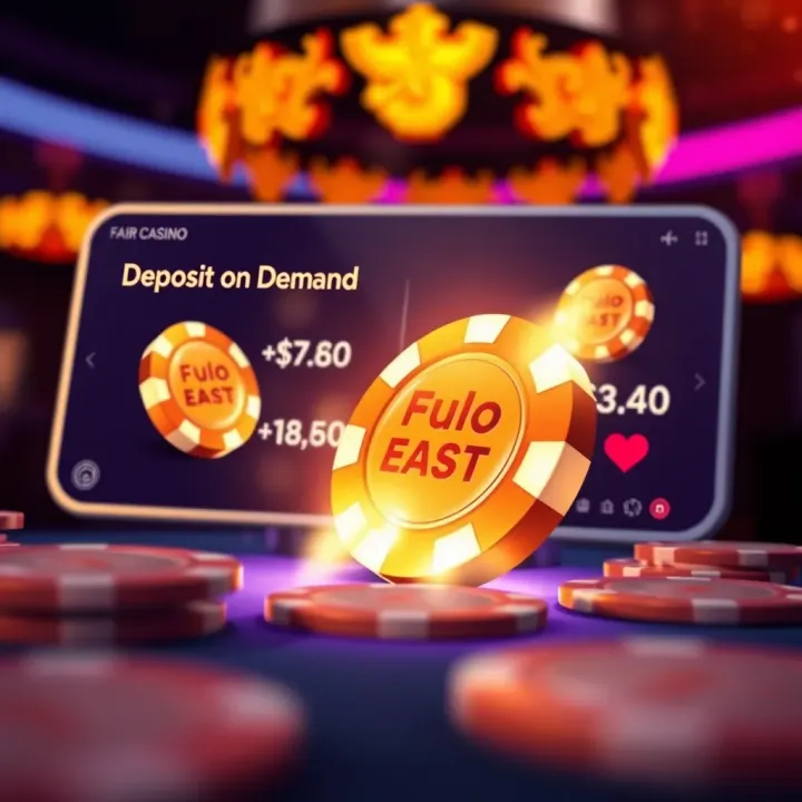 Visual Representation of the Deposit on Demand Bonus at Fair Go Casino Illustration showing the concept of a casino bonus offer with digital tokens and a glowing casino chip