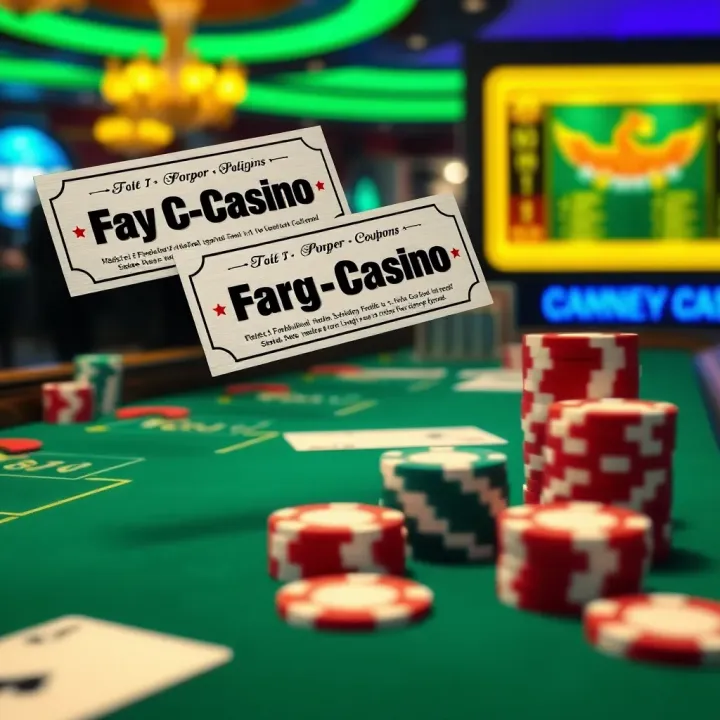 Illustration showing digital coupons floating above a casino table with poker chips and cards