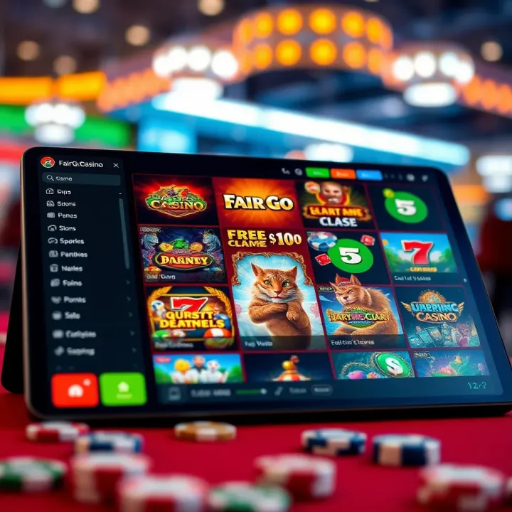 Variety of online casino games including slots and table games displayed on a digital device