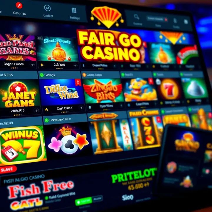 Online casino interface showing a variety of slot and table games with bright colors and clear game titles