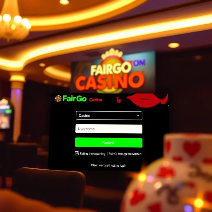 User interface showing Fair Go Casino login screen with username and password fields