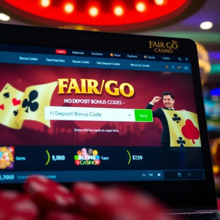 Online casino interface highlighting bonus code entry field