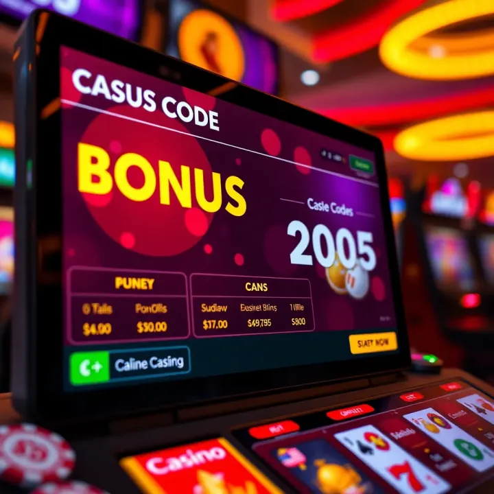 Digital interface displaying bonus codes and promotional offers for online casino players
