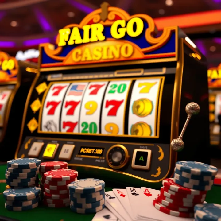 Slot machine displaying jackpot win with casino chips and cards